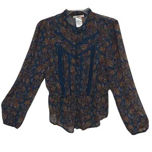 Love Squared women's poet blouse balloon sleeves paisley button down Medium